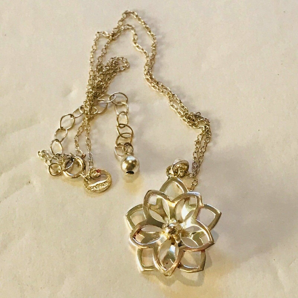 Sterling Silver Necklace Flower Charm Pendant 14-16" Stamped fas 925